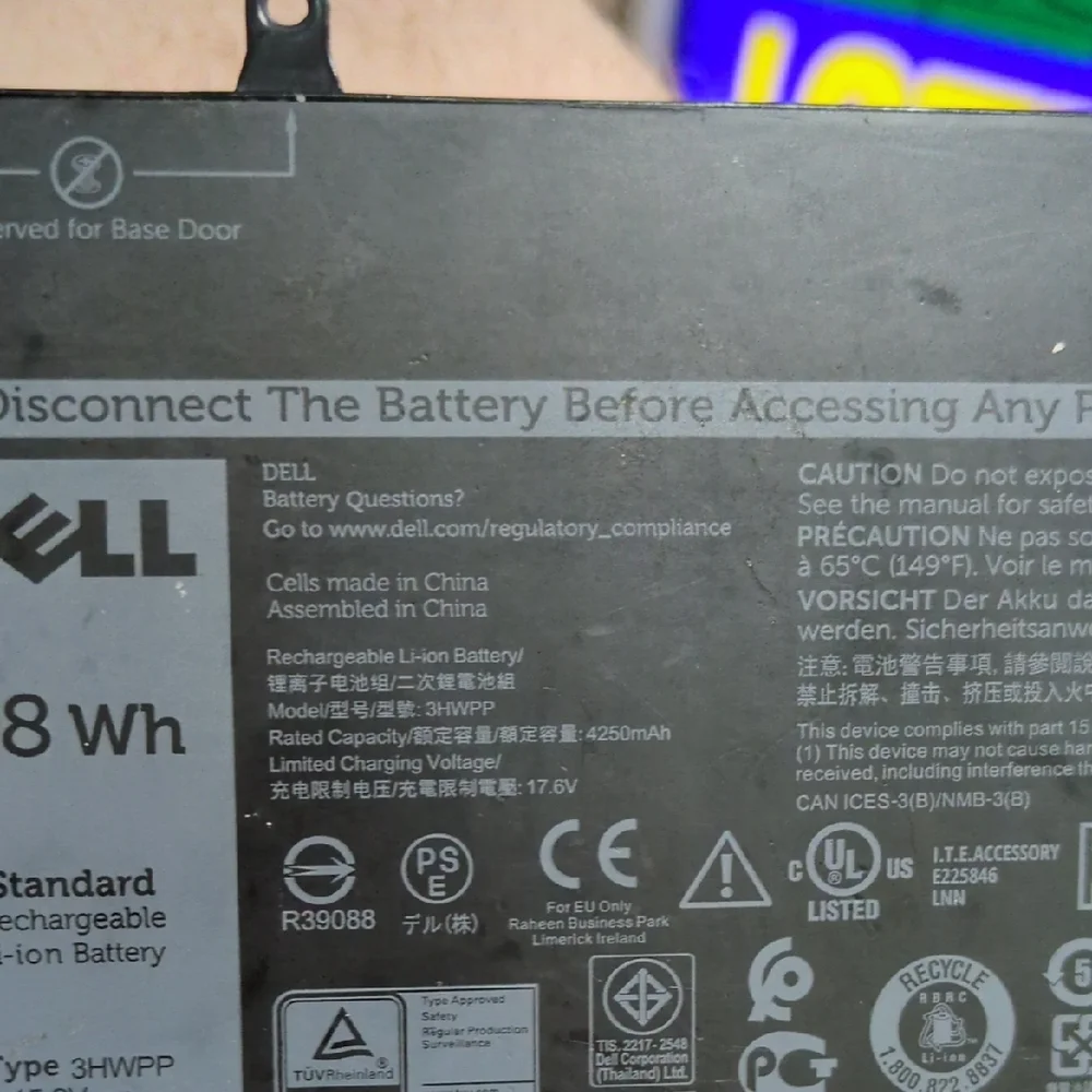 Dell Black Laptop Battery 68wg